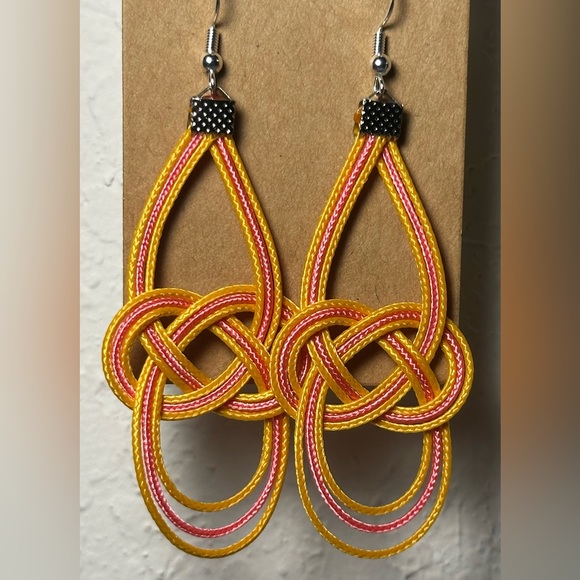 Handmade Jewelry - Vibrant Yellow and Pink Knot Earrings